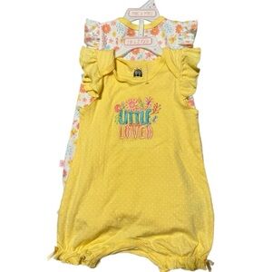 Millie & Miles 2 Pack Baby Romper Yellow and Floral Design 24 Month 100% Cotton